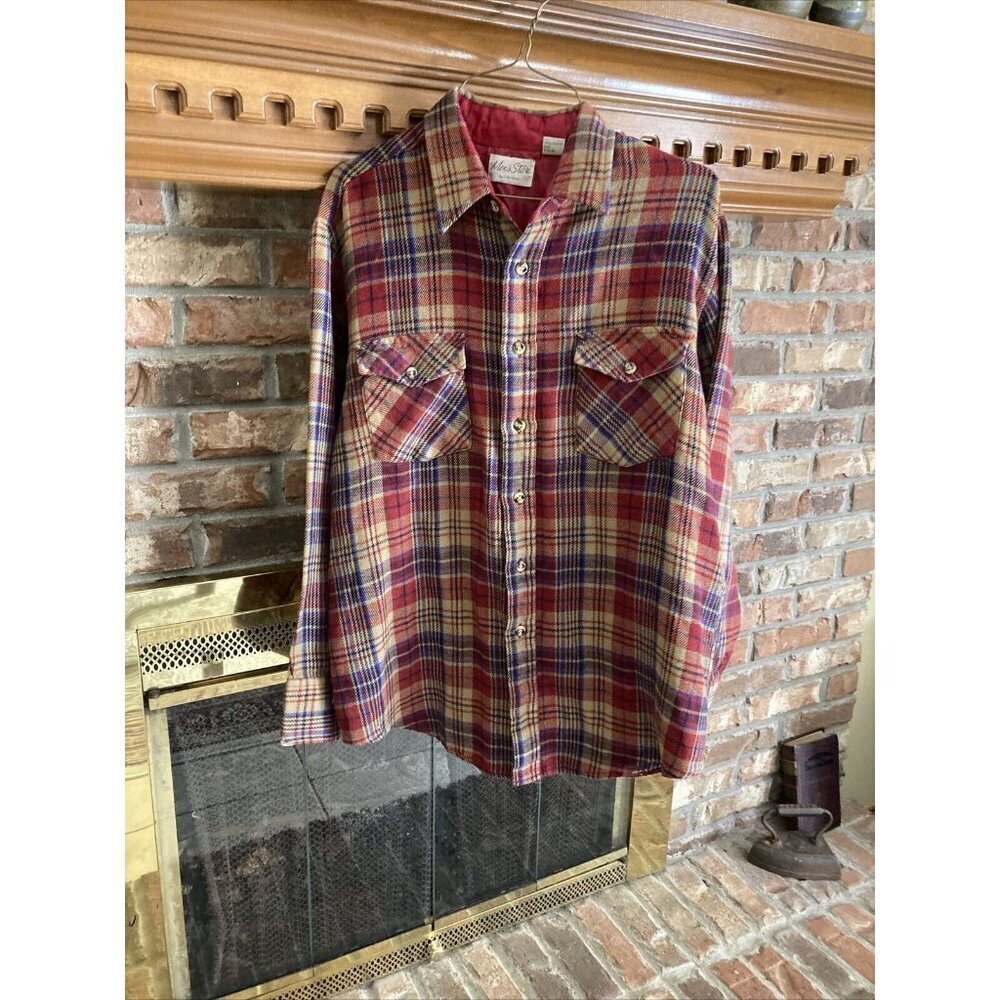 Vintage Men’s Store Sears Red & Tan Wool Look button down flannel size large
